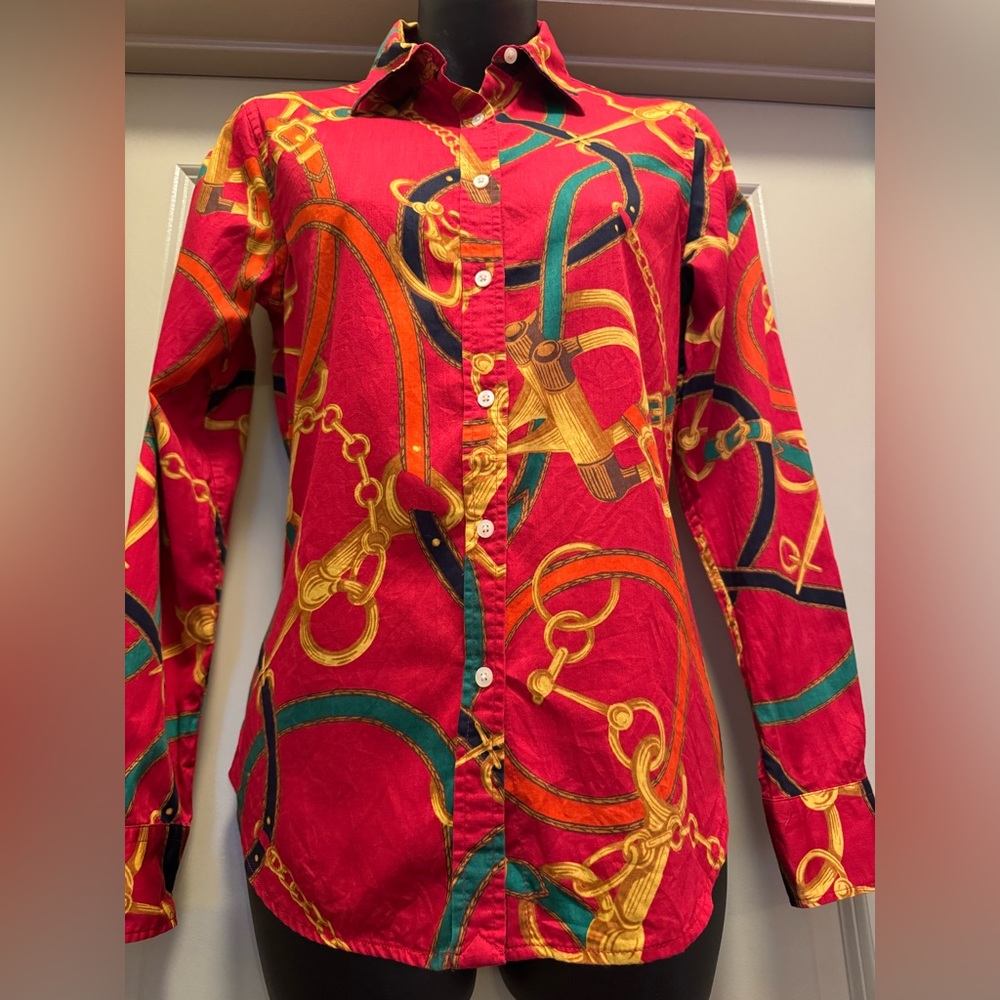 Lauren Ralph Lauren Red Chain Print Button-Down Shirt